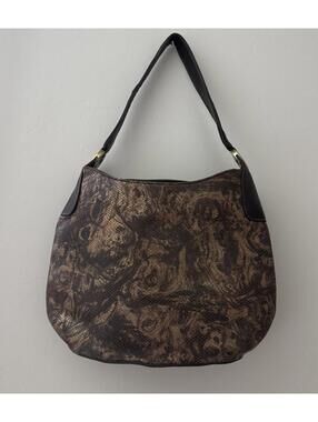 Large Hobo Bag Faux Leather Snake In Gold And Brown Gold Hardware Inner Pockets